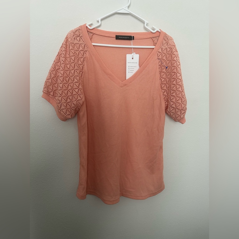 Merokeety Waffle Shirt With Sleeve Detail- Size L